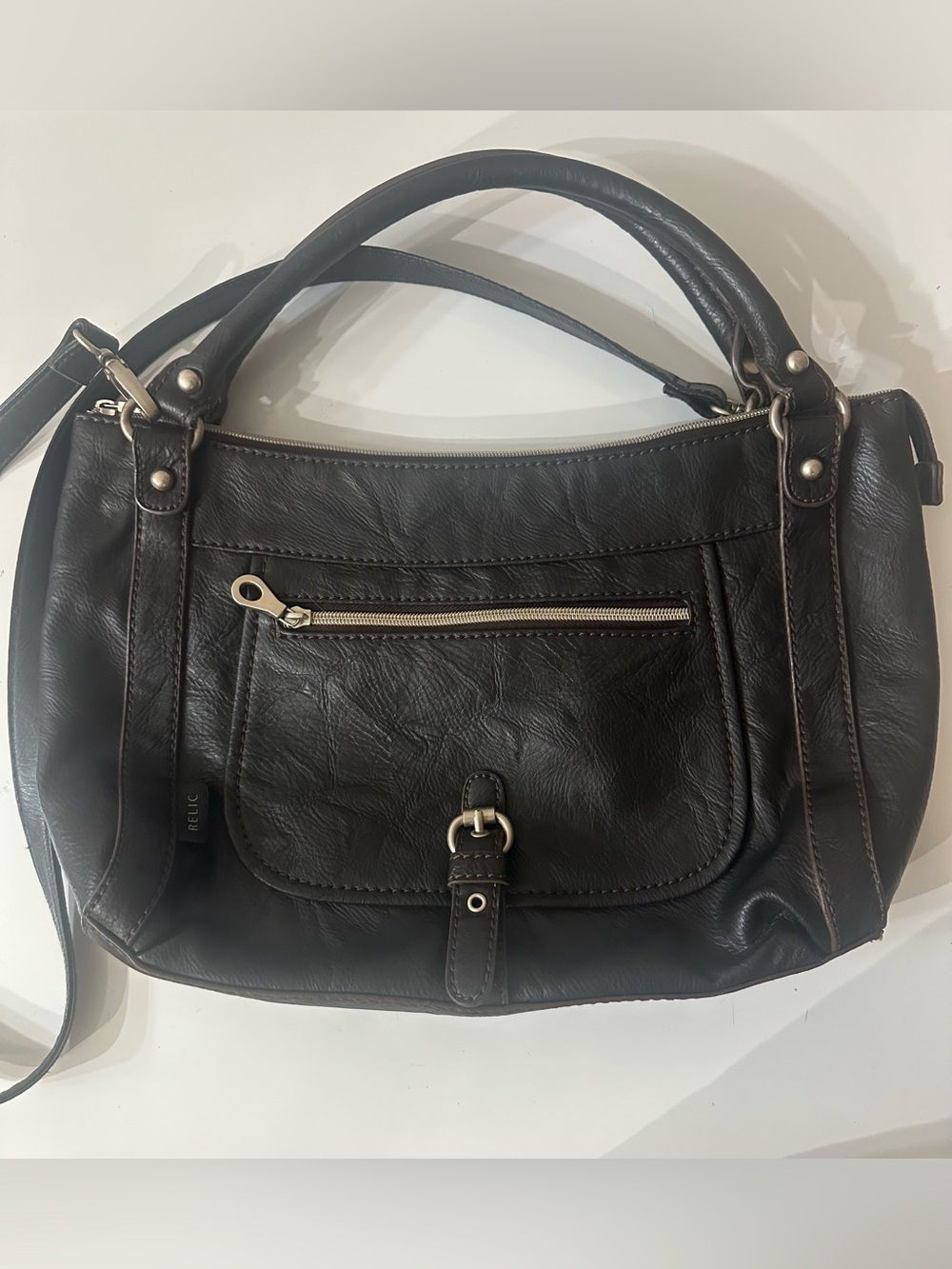 Y2K Relic Black Faux Leather Double-Handle Shoulder Bag
